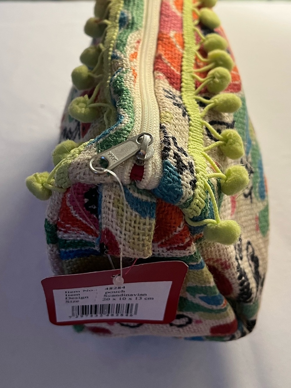 Floral Canvas Pouch with Pom Trim - Multicolor